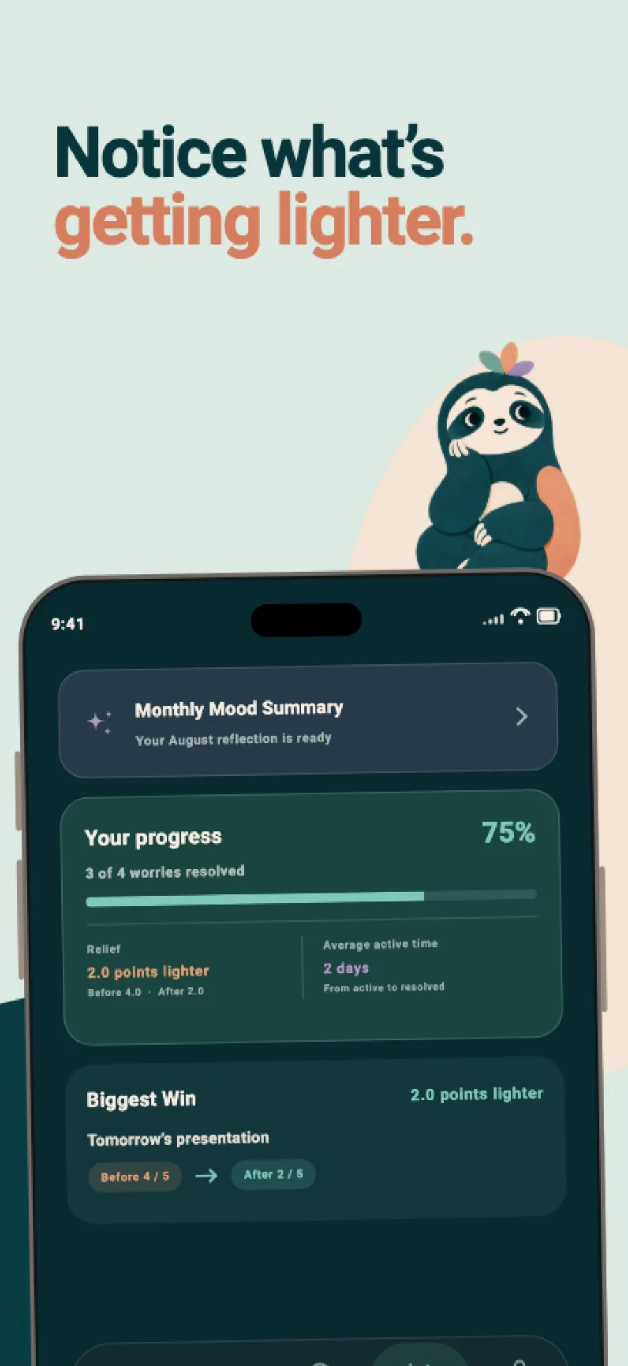 The Let It Out monthly perspective screen